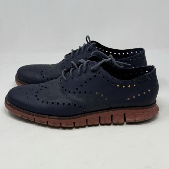 Cole Haan ZeroGrand Remastered Shoes Mens 10 M Blue Leather Wingtip No Stitch - Picture 2 of 16